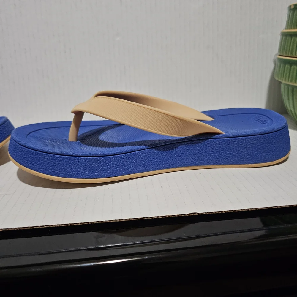East Pacific Trade Malibu Blue Tan Unisex Flip flops sandals Sz women's 8 mens 7 - Picture 4 of 11